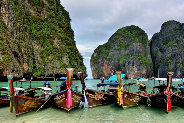 Longtail Boats Beached at Maya Bay on Phi Phi Ley, Thailand - Encircle Photos