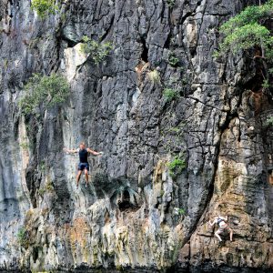 Jumping Off Cliff in Pileh Cove on Phi Phi Ley, Thailand - Encircle Photos
