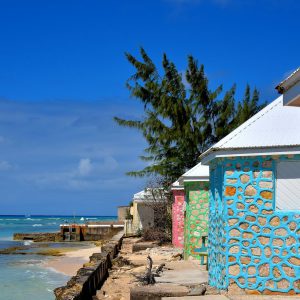 Pastel Coral Kiosks in Cockburn Town, Grand Turk, Turks and Caicos Islands - Encircle Photos