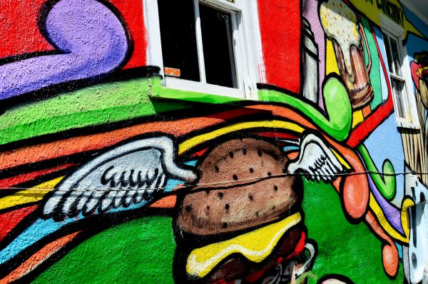 Cheeseburger with Wings and Beer Stein Mural in Charlottesville, Virginia - Encircle Photos