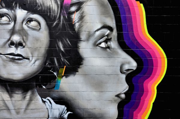 Two Women and Rainbow Colors Mural in Seattle, Washington - Encircle Photos